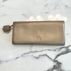 Loewe Anagram Tassel Leather Long Wallet in Light Gold